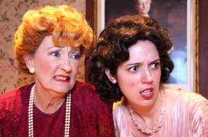 Veta (Martha Kelly) and her daughter Myrtle Mae (Lorina Beniamino) react to living with a 6 foot tall invisible rabbit in Harvey at the Vero Beach Theatre Guild January 16 – 26.