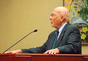 Former Vero Beach Mayor Warren Winchester spoke before the Council Tuesday, raising concerns about what the sale of the electric system will do to city finances. He also questioned the plan to give Florida Power & Light the 4.6 site on the southwest corner of 17th Street and Indian River Boulevard.