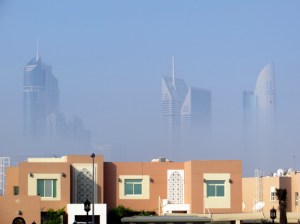 Dubai residences with skyline in background