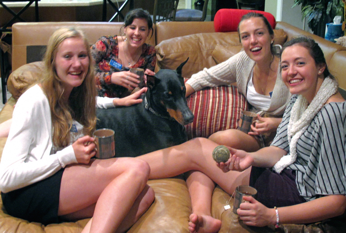 Four Up With People youth are staying with Panzer Schumann and his parents Cheri and Mark.  The girls are well protected, and Panzer doesn't seem to mind his new responsibilities. 