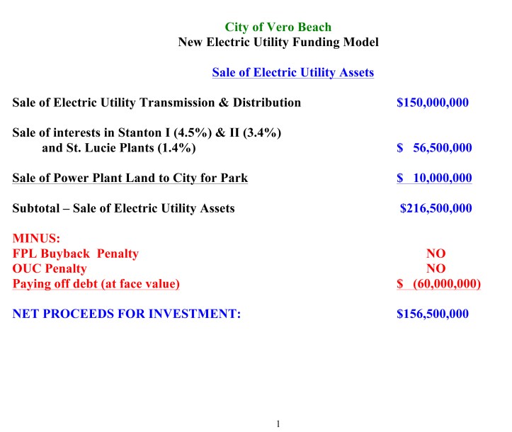 In 2009, to build support for the sale of Vero Electric, Dr. Stephen Faherty was sharing a financial model projecting the city would net $156.5 million from the sale.