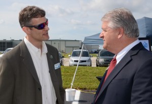 Fellsmere City Manager Jason Nunamaker speaking with Indian River County Commissioner Tim Zorc.