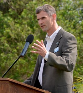 Fellsmere City Manager Jason Nunamaker speaking at the recent groundbreaking of Florida Organic Aquaculture.