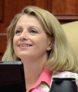 Vice Mayor Tracy Carroll looks to the ceiling as Phillip Katrovitz challenged her definition of Humanism as "atheism."