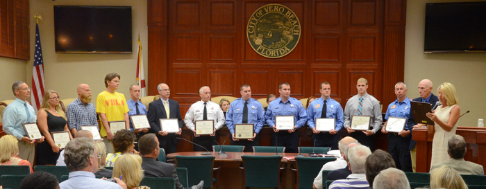 Along with Toomsoo, 12 other first responders from Vero Beach, Indian River and Martin Counties were recognized in for their role in  treating shark attack victim Karin Stei.