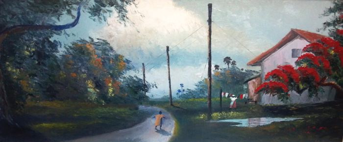 R.A. McLendon, Washerwoman, 1958, oil on Upson Board, 20 x 48 inches, Anonymous Loan