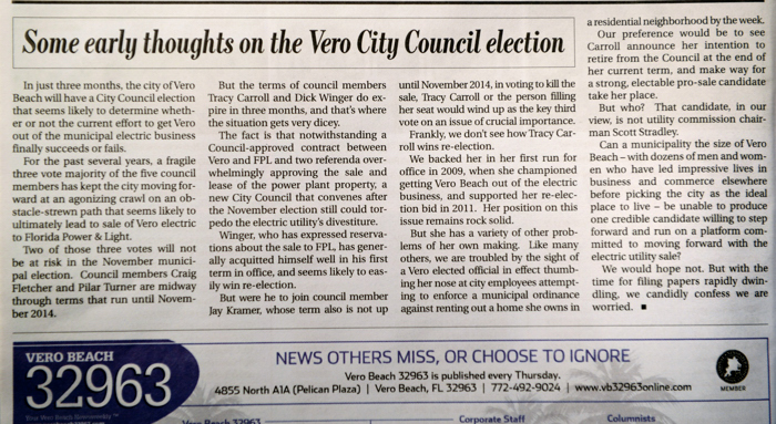 Vero Beach 32963 editorial arguing Vice Mayor Tracy Carroll is unelectable and should not run for a third term on the City Council.