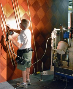 Hal Jamison working on the stage for Riverside Theatre's season opener, "I Love a Piano".