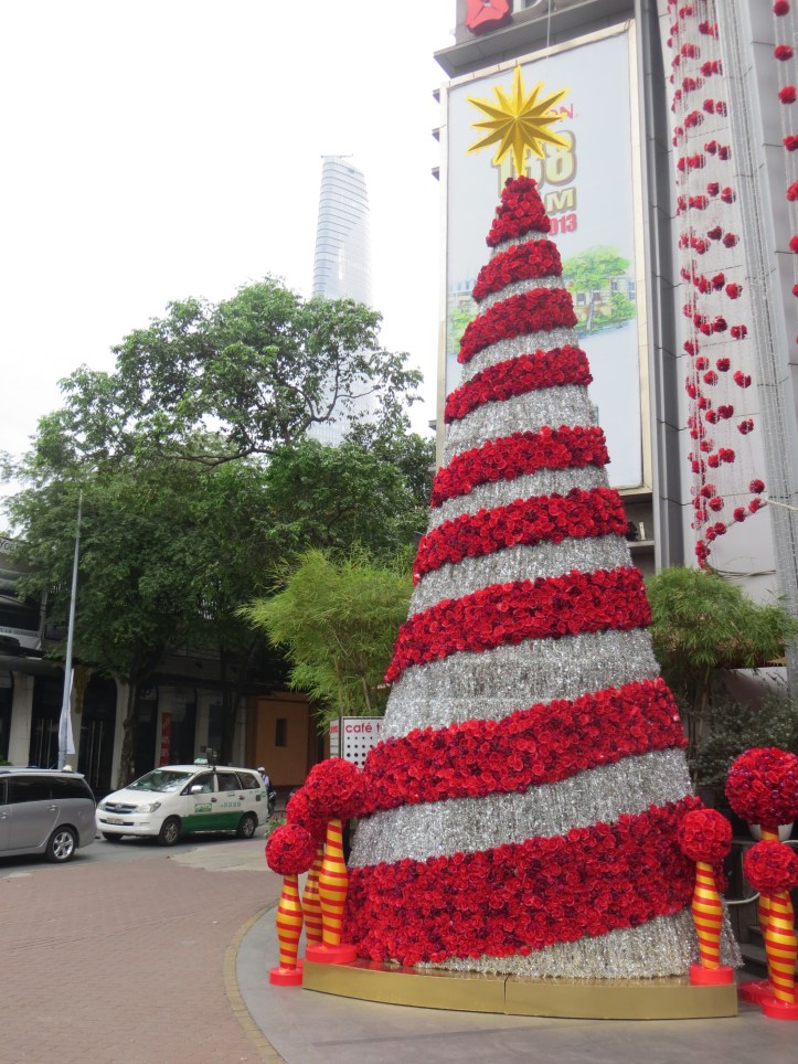 The holiday spirit is on display everywhere - in downtown Saigon, Vietnam