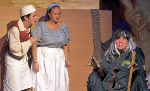 The Baker (Maxwell Jones) and his wife (Jillian Lopes) find out about the curse on their family from the witch (Sara Gordon) in Into the Woods at the Vero Beach Theatre Guild Nov 14 – Dec 1.
