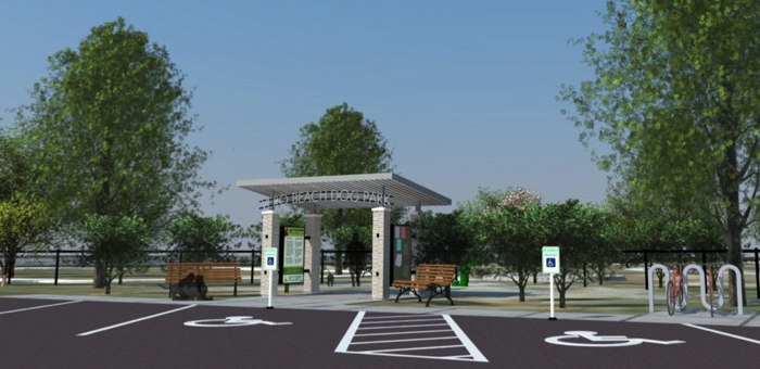 Proposed Dog Park Plaza entrance.  At no cost to local government, a private group is proposing to create a fenced in, off-leash dog exercise area in MacWilliam Park.