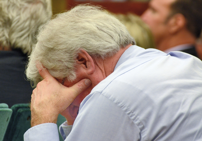 Charlie Wilson at a recent City Council Meeting. Tuesday Wilson, in an apparent attempt at April Fool's Day humor, spoke of having sexually harassed Bea Gardner, a blogger he frequently criticizes. The audio of Tuesday's radio program was posted and then removed.