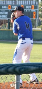 Dillon Arnold, starting pitcher for Sebastian River High School JV team, warms up prior to Monday’s game at Historic Dodgertown.