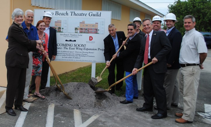 Left to right:: Barbara Hoffman-Cultural Council, Bill Bryant-Bill Bryant Construction PilarTuner-City Councilwoman,  Aaron Bowles, MBV Engineering, Joe Flescher, County Commissioner , Mark Wygonik, VB Theatre Guild president, Penny Chandler, IRC Chamber, Tony Donadio-Donadio & Associates, Todd Howder  MBV Engineering and Chris Bryant
