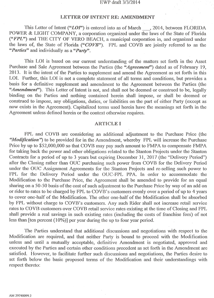 Letter of Intent amendment