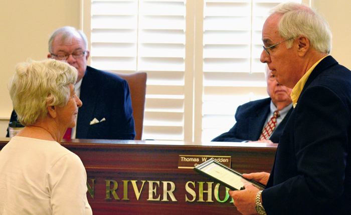 For HER twelve years of services on the Indian River Shores Planning & Zoning Board, Nancy Raftery was recognized today P&Z Chairman Bill Beardslee