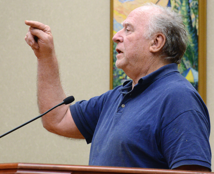 Joseph Guffanti, a  regular performer in the local political theatre of the absurd that has become public comment time, was jabbing his finger at Council members today, as he laid one insult on top of another. 