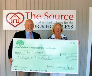 The John's Island Community Service League (JICSL) awards a $35,000 grant to fund the utility expenses of The Source. On the left is The Source Executive Director, Dennis Bartholomew and Janet Tily, JICSL, Captain of the grant committee homeless category