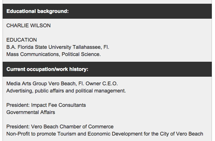 According to information Charlie Wilson provided Scripps Treasure Coast Newspapers, one of his current occupations is as President and CEO of the Media Arts Group.  Now that it has been reported the Media Arts Group has no business license registered with the City or the County, Wilson is claiming the business is inactive.