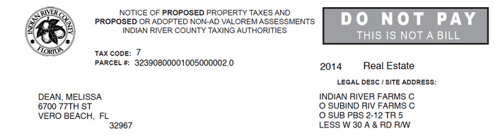 As a candidate for the County Commission District 2 seat, Shawn Frost, claimed to have established legal residence at 6350 65th Street. The property is owned by Melissa Dean, who receives her Indian River County property tax bills at 6700 77th Street. This is the same address where Frost claims to have now established legal residence in School Board District 1.