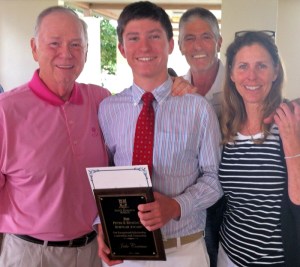 Jake Corvino with his mentor, Donald Winkler, left, and his father and mother when he received the Peter Benedict Scholarship