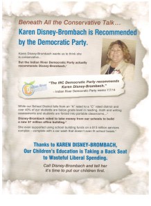 Attack post card sent out today by Indian River Conservatives for Better Schools, a group with ties to County Commissioner Tim Zorc.