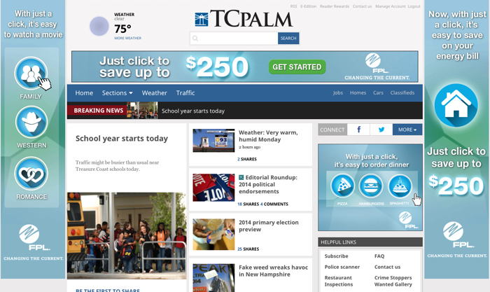 Florida Power & Light makes a significant advertising investment with Scripps, as this screen shot from TCPalm.com illustrates. 