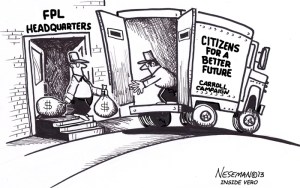 Three years ago, FPL funded an electioneering communications organization, Citizens for a Better Future, set up by Glenn Heran to support Tracy Carroll's failed bid for re-election. Two years ago, FPL helped fund a campaign in support of Harry Howle, III, Pilar Turner and Charlie Wilson. This year, FPL has given $20,000 to a PAC, Operation Flip Switch, that supporting three candidates recently introduced by Indian River Shores Brian Barefoot as members of what he described as "the Shores team."