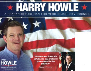 Harry Howle III, a candidate in Vero Beach's non-partisan municipal election mailed post card identifying his party affiliation - a clear violation of Florida election law.