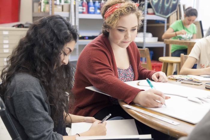  Juniors Sarah Ramos (left) and Sophia Faust (right) are creating artwork for the IRCHS upcoming production of Tarzan,