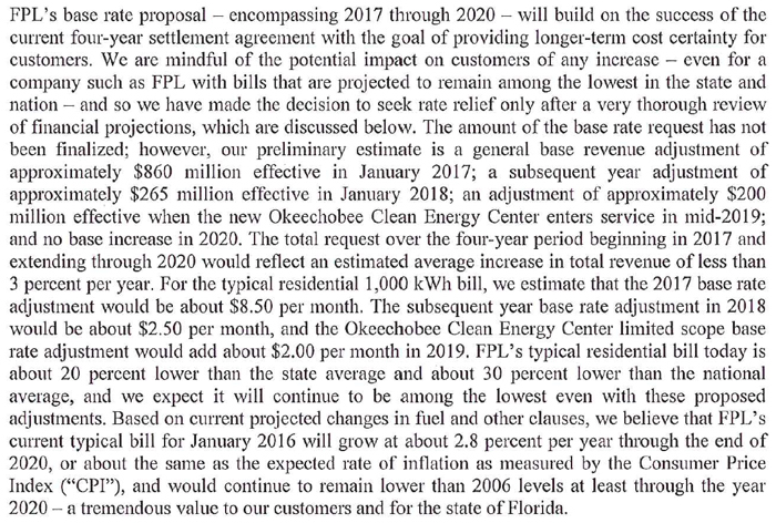 FPL Rate Increase Request