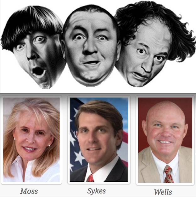 This time it isn't Moe, Curly and Larry, but Moss, Sykes and Wells who are playing the stooges. The three Vero Beach City Council candidates are, at least according to Shores Mayor Brian Barefoot, part of what he describes as "the Shores team." Apparently unable to raise much money from Vero Beach residents, "the Shores team" is relying on wealthy Shores interests and Florida Power & Light to fund their attempted takeover of Vero Beach government.